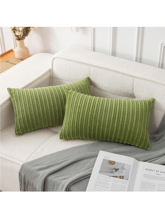 The Unbranded Brand Other - Pack of 2, Velvet Pillow Covers Striped, Soft Textured Throw Cushion Set 20x12